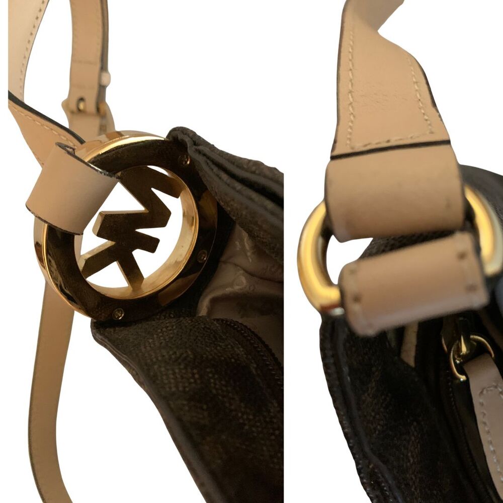 Michael Kors Brown Monogram Crossbody Bag with Gold MK Logo Ring Accent - Picture 7 of 14